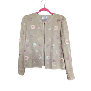 VTG Adrianna Papell Jacket 8 Silk Beige-Pink Beaded Embroidered Flower Romantic